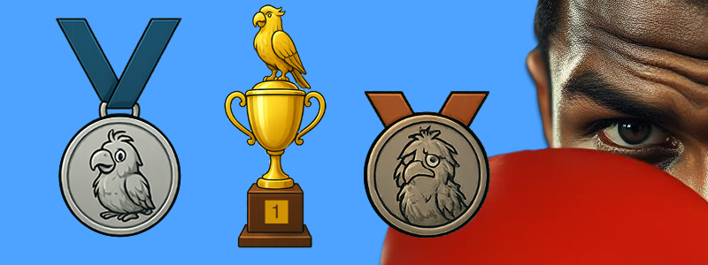 Quizpreise: Goldpokal-Papagei, Silberner Papagei-Medaille, Bronzener Papagei